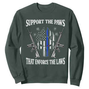 Police K9 Sweatshirt Support The Paws That Enforce The Laws American Flag TS10 Dark Forest Green Print Your Wear