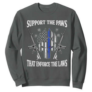 Police K9 Sweatshirt Support The Paws That Enforce The Laws American Flag TS10 Dark Heather Print Your Wear