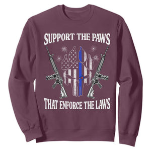 Police K9 Sweatshirt Support The Paws That Enforce The Laws American Flag TS10 Maroon Print Your Wear