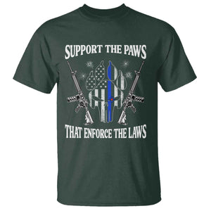 Police K9 T Shirt Support The Paws That Enforce The Laws American Flag TS10 Dark Forest Green Print Your Wear