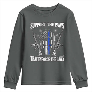 Police K9 Youth Sweatshirt Support The Paws That Enforce The Laws American Flag TS10 Dark Heather Print Your Wear
