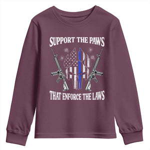 Police K9 Youth Sweatshirt Support The Paws That Enforce The Laws American Flag TS10 Maroon Print Your Wear