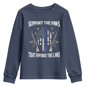 Police K9 Youth Sweatshirt Support The Paws That Enforce The Laws American Flag TS10 Navy Print Your Wear