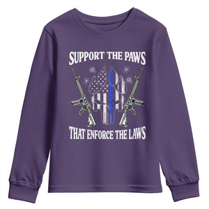 Police K9 Youth Sweatshirt Support The Paws That Enforce The Laws American Flag TS10 Purple Print Your Wear