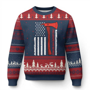 The Legend Has Retired Firefighter Ugly Christmas Sweater Vintage Retirement Gifts Fireman American Flag TS10 Navy Red Print Your Wear