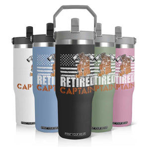 Retired Firefighter Captain Flip Straw Tumbler Vintage Retirement Gifts Fireman American Flag TS10 Print Your Wear