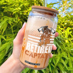 Retired Firefighter Captain Glass Can Vintage Retirement Gifts Fireman American Flag TS10 Black Print Your Wear