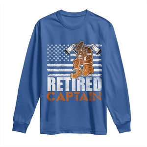 Retired Firefighter Captain Long Sleeve Shirt Vintage Retirement Gifts Fireman American Flag TS10 Royal Blue Print Your Wear