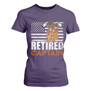 Retired Firefighter Captain T Shirt For Women Vintage Retirement Gifts Fireman American Flag TS10 Purple Print Your Wear
