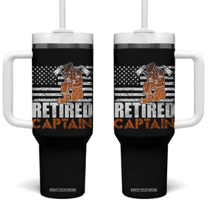 Retired Firefighter Captain Tumbler With Handle Vintage Retirement Gifts Fireman American Flag TS10 One Size: 40 oz Black Print Your Wear