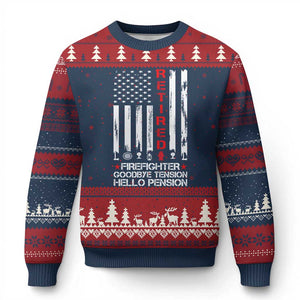 Retired Firefighter Ugly Christmas Sweater Goodbye Tension Hello Pension Fireman Retirement Gifts TS10 Navy Red Print Your Wear