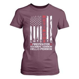 Retired Firefighter T Shirt For Women Goodbye Tension Hello Pension Fireman Retirement Gifts TS10 Maroon Print Your Wear