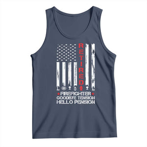 Retired Firefighter Tank Top Goodbye Tension Hello Pension Fireman Retirement Gifts TS10 Navy Print Your Wear