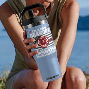 Retired Firefighter Grandpa Flip Straw Tumbler Retro American Flag TS10 One Size: 30 oz Light Blue Print Your Wear