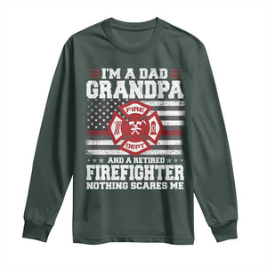 Retired Firefighter Grandpa Long Sleeve Shirt Retro American Flag TS10 Dark Forest Green Print Your Wear