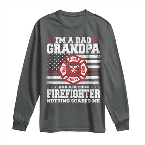 Retired Firefighter Grandpa Long Sleeve Shirt Retro American Flag TS10 Dark Heather Print Your Wear