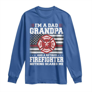 Retired Firefighter Grandpa Long Sleeve Shirt Retro American Flag TS10 Royal Blue Print Your Wear