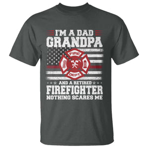 Retired Firefighter Grandpa T Shirt Retro American Flag TS10 Dark Heather Print Your Wear