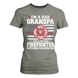 Retired Firefighter Grandpa T Shirt For Women Retro American Flag TS10 Military Green Print Your Wear