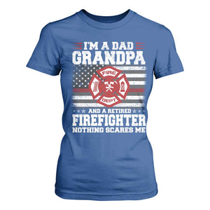Retired Firefighter Grandpa T Shirt For Women Retro American Flag TS10 Royal Blue Print Your Wear