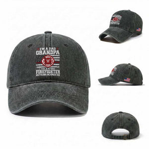Retired Firefighter Grandpa Washed Cotton Baseball Cap Retro American Flag TS10 Washed Cap Universal Fit Dark Green Print Your Wear