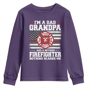 Retired Firefighter Grandpa Youth Sweatshirt Retro American Flag TS10 Purple Print Your Wear