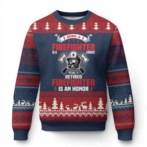 Retired Firefighter Ugly Christmas Sweater Is An Honor Funny Retirement Gifts TS10 Navy Red Print Your Wear