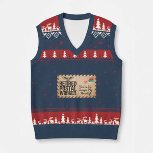 Retired Postal Worker V-Neck Knit Sweater Vest No Longer My Priority Retirement Gifts TS10 Navy Red Print Your Wear
