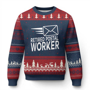 Retired Postal Worker Ugly Christmas Sweater Mailman Postman Retirement Gifts TS10 Navy Red Print Your Wear