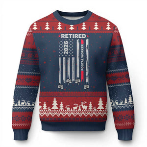 Retired Postal Worker 2026 Ugly Christmas Sweater Retro US Flag Mailman Postman Retirement Gifts TS10 Navy Red Print Your Wear