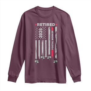 Retired Postal Worker 2026 Long Sleeve Shirt Retro US Flag Mailman Postman Retirement Gifts TS10 Maroon Print Your Wear