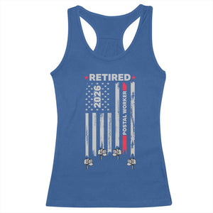 Retired Postal Worker 2026 Racerback Tank Top Retro US Flag Mailman Postman Retirement Gifts TS10 Royal Blue Print Your Wear