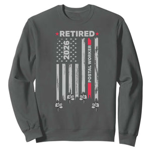 Retired Postal Worker 2026 Sweatshirt Retro US Flag Mailman Postman Retirement Gifts TS10 Dark Heather Print Your Wear