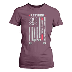 Retired Postal Worker 2026 T Shirt For Women Retro US Flag Mailman Postman Retirement Gifts TS10 Maroon Print Your Wear