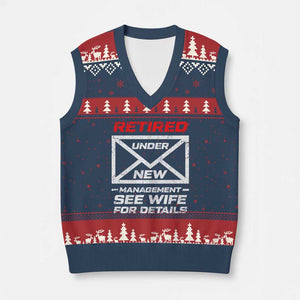 Mens Postal Worker Retirement V-Neck Knit Sweater Vest Retired Under New Management Funny Dad Humor TS10 Navy Red Print Your Wear
