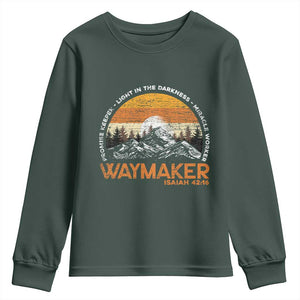 Vintage Christian Youth Sweatshirt Isaiah 42:16 Waymaker Promise Keeper Miracle Worker TS10 Dark Forest Green Print Your Wear