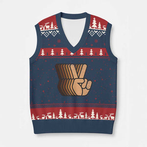 Retro Equality for All V-Neck Knit Sweater Vest Peace Sign V Fingers Skin Tone Hands Vintage TS10 Navy Red Print Your Wear