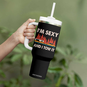 Funny Camping RV Tumbler With Handle Im Sexy And I Tow It Vintage Camper Truck TS10 Print Your Wear