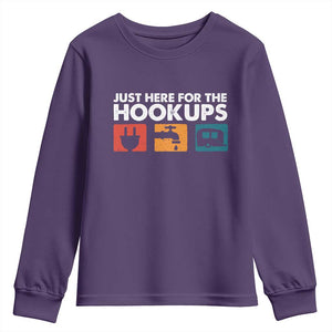 Camping RV Youth Sweatshirt Funny Just Here for The Hookups Caravan Motorhome TS10 Purple Print Your Wear