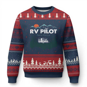 RV Pilot Camping Ugly Christmas Sweater Retro Motorhome Travel Vacation Gift TS10 Navy Red Print Your Wear