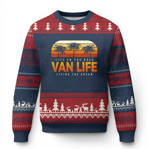 Van Life Ugly Christmas Sweater Retro Camping RV Motorhome Travel Vacation Gift TS10 Navy Red Print Your Wear