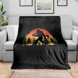 Bigfoot Fishing Throw Blanket Funny Retro Sasquatch Fisherman Dad TS10 Print Your Wear