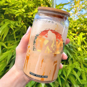 Bigfoot Fishing Glass Can Funny Retro Sasquatch Fisherman Dad TS10 Black Print Your Wear