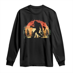 Bigfoot Fishing Long Sleeve Shirt Funny Retro Sasquatch Fisherman Dad TS10 Black Print Your Wear