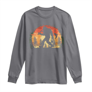 Bigfoot Fishing Long Sleeve Shirt Funny Retro Sasquatch Fisherman Dad TS10 Charcoal Print Your Wear