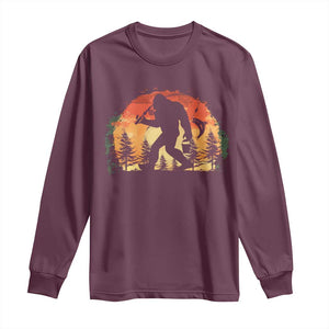 Bigfoot Fishing Long Sleeve Shirt Funny Retro Sasquatch Fisherman Dad TS10 Maroon Print Your Wear