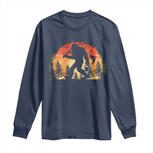 Bigfoot Fishing Long Sleeve Shirt Funny Retro Sasquatch Fisherman Dad TS10 Navy Print Your Wear