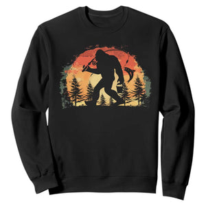 Bigfoot Fishing Sweatshirt Funny Retro Sasquatch Fisherman Dad TS10 Black Print Your Wear