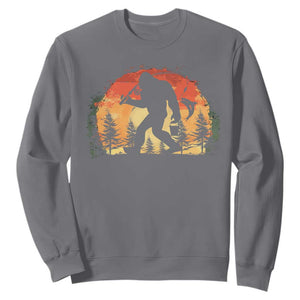 Bigfoot Fishing Sweatshirt Funny Retro Sasquatch Fisherman Dad TS10 Charcoal Print Your Wear