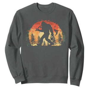 Bigfoot Fishing Sweatshirt Funny Retro Sasquatch Fisherman Dad TS10 Dark Heather Print Your Wear